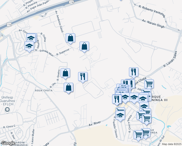 map of restaurants, bars, coffee shops, grocery stores, and more near 1315 Avenida Amâncio Gaioli in Guarulhos