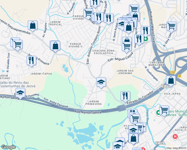 map of restaurants, bars, coffee shops, grocery stores, and more near 160 Estrada Bonsucesso Itaquaquecetuba in Itaquaquecetuba