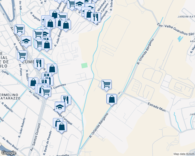 map of restaurants, bars, coffee shops, grocery stores, and more near 800 Rua Concretex in Guarulhos