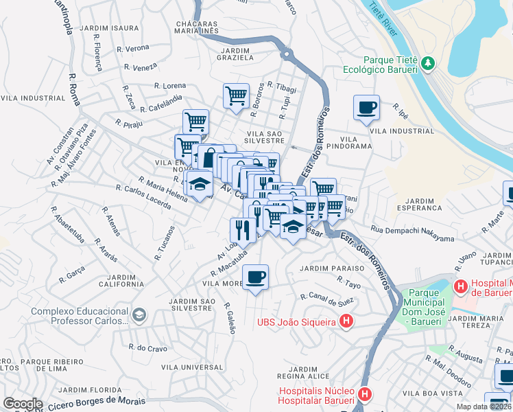 map of restaurants, bars, coffee shops, grocery stores, and more near 517 Avenida Capitão Francisco César in Barueri