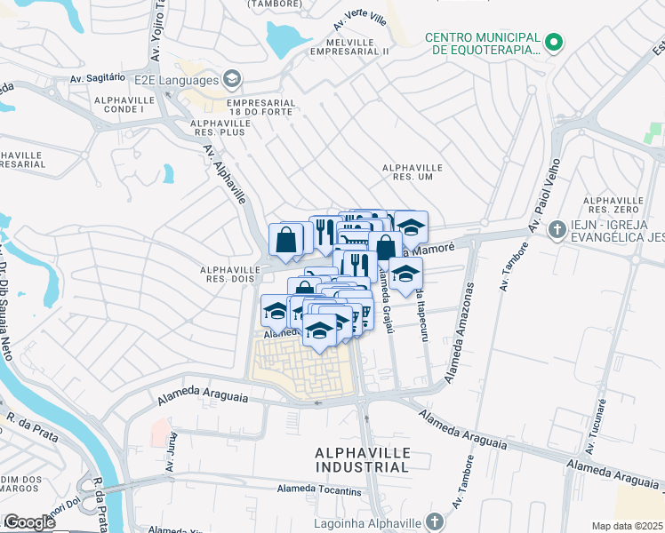 map of restaurants, bars, coffee shops, grocery stores, and more near 1477 Alameda Rio Negro in Barueri