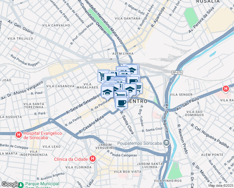 map of restaurants, bars, coffee shops, grocery stores, and more near 496 Rua da Penha in Sorocaba