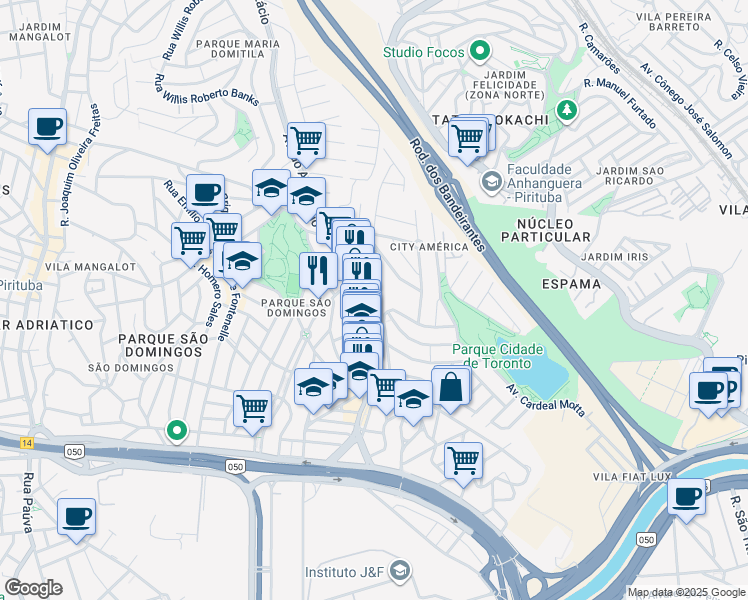 map of restaurants, bars, coffee shops, grocery stores, and more near 740 Avenida do Anastácio in São Paulo