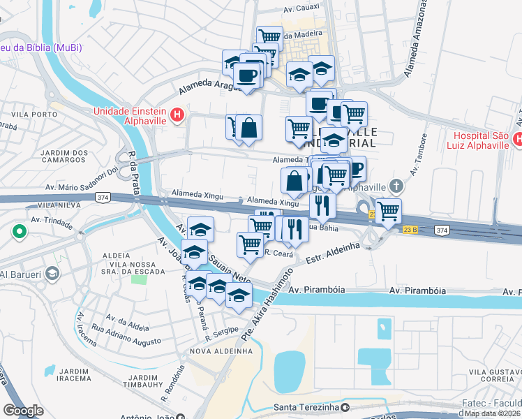map of restaurants, bars, coffee shops, grocery stores, and more near 669 Avenida Piracema in Barueri