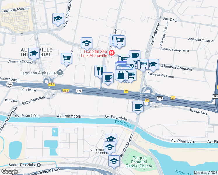 map of restaurants, bars, coffee shops, grocery stores, and more near 939 Avenida Marcos Penteado de Ulhoa Rodrigues in Barueri