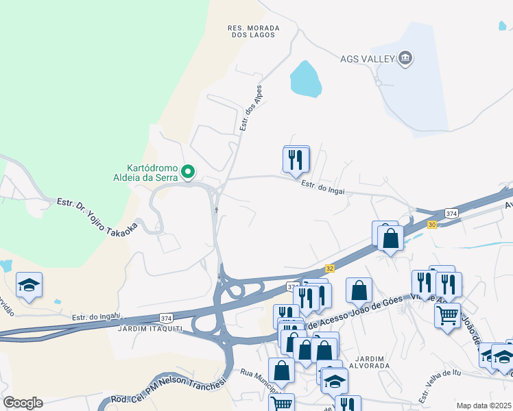 map of restaurants, bars, coffee shops, grocery stores, and more near 320 Estrada dos Alpes in Barueri