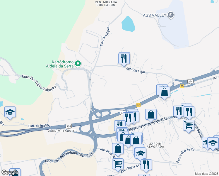 map of restaurants, bars, coffee shops, grocery stores, and more near 320 Estrada dos Alpes in Barueri