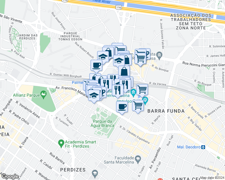 map of restaurants, bars, coffee shops, grocery stores, and more near Av. Auro Soares de Moura Andrade in Sao Paulo