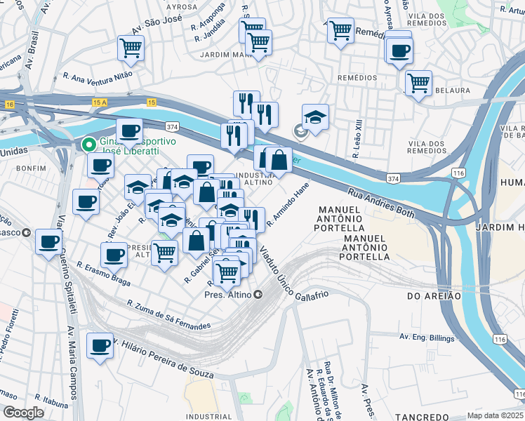 map of restaurants, bars, coffee shops, grocery stores, and more near 803 Rua Henry Ford in Osasco