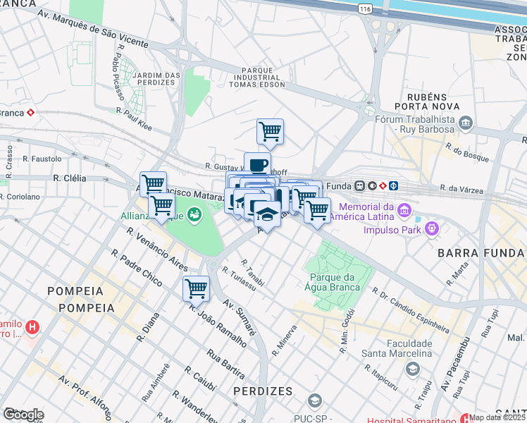 map of restaurants, bars, coffee shops, grocery stores, and more near 408 Avenida Antártica in São Paulo