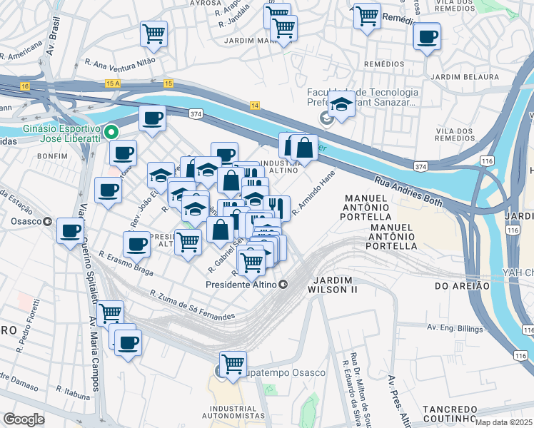 map of restaurants, bars, coffee shops, grocery stores, and more near 803 Rua Henry Ford in Osasco