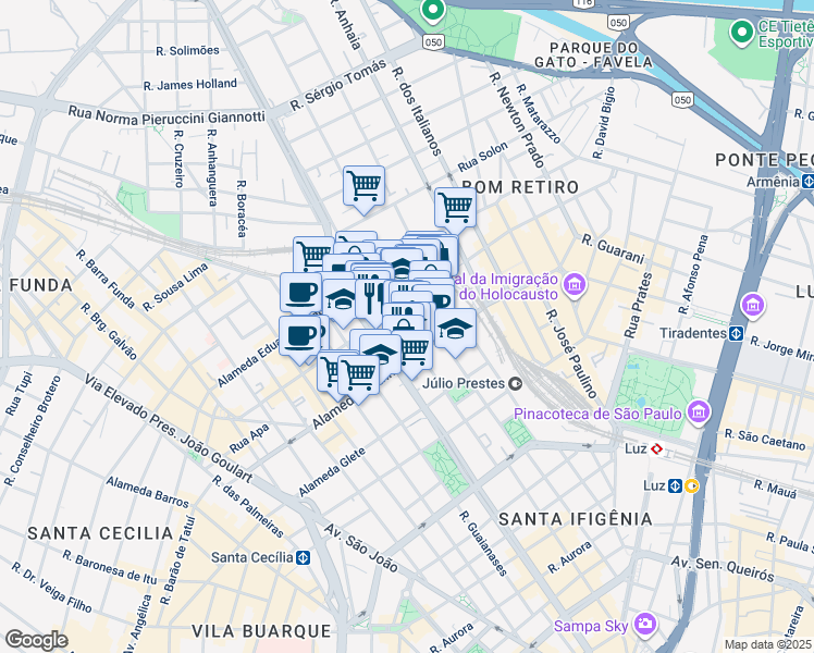 map of restaurants, bars, coffee shops, grocery stores, and more near 618 Alameda Barão de Piracicaba in São Paulo