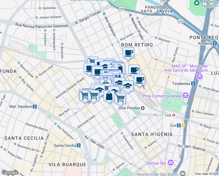 map of restaurants, bars, coffee shops, grocery stores, and more near 618 Alameda Barão de Piracicaba in São Paulo