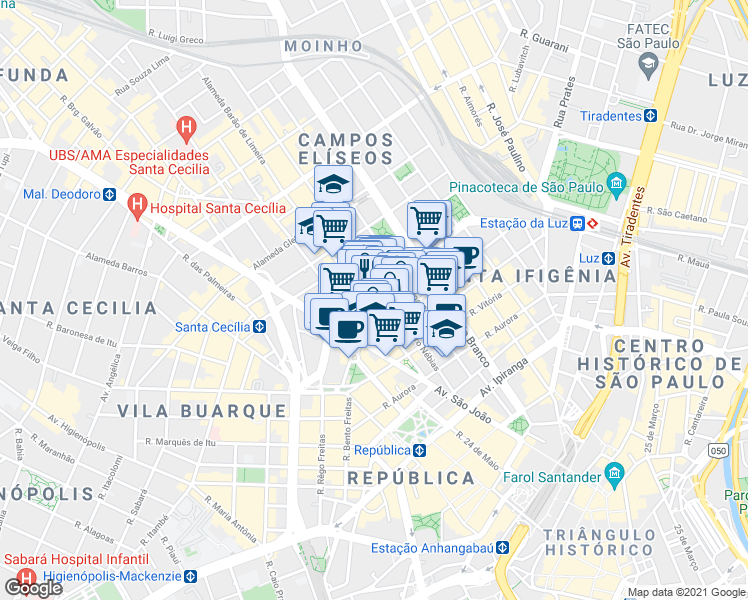 map of restaurants, bars, coffee shops, grocery stores, and more near 488A Avenida Duque de Caxias in São Paulo