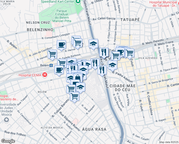 map of restaurants, bars, coffee shops, grocery stores, and more near Rua Uriel Gaspar in São Paulo