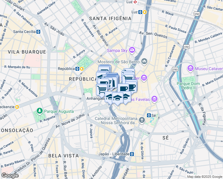 map of restaurants, bars, coffee shops, grocery stores, and more near 23 Rua Coronel Xavier de Toledo in São Paulo