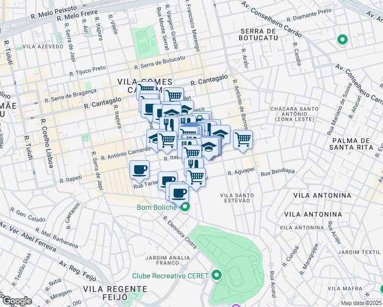 map of restaurants, bars, coffee shops, grocery stores, and more near 1377 Rua Monte Serrat in São Paulo