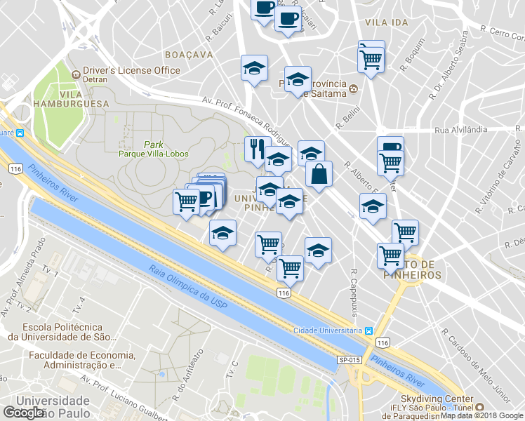 map of restaurants, bars, coffee shops, grocery stores, and more near 262 Avenida Arruda Botelho in São Paulo