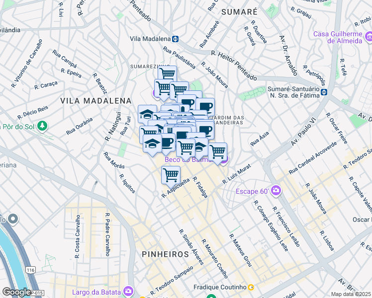 map of restaurants, bars, coffee shops, grocery stores, and more near 272 Rua Wisard in São Paulo