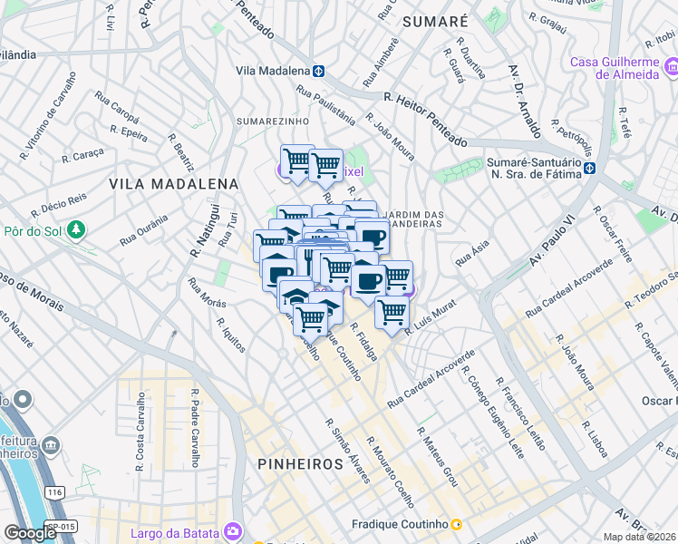 map of restaurants, bars, coffee shops, grocery stores, and more near 272 Rua Wisard in São Paulo