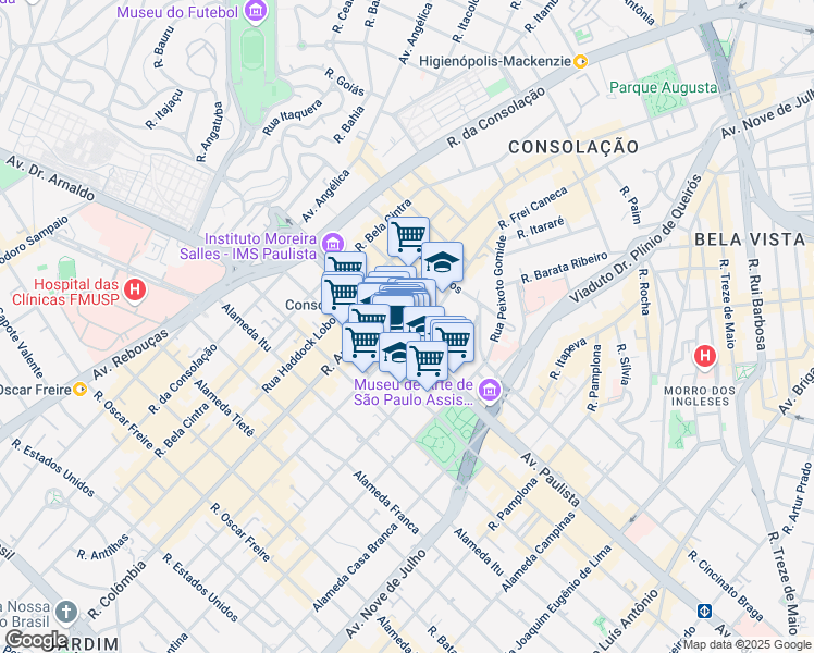 map of restaurants, bars, coffee shops, grocery stores, and more near 2028 Avenida Paulista in São Paulo