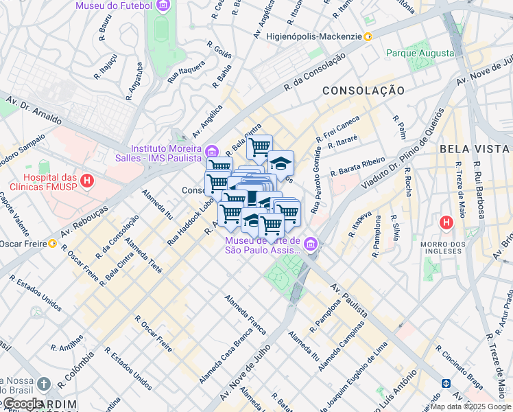 map of restaurants, bars, coffee shops, grocery stores, and more near 2028 Avenida Paulista in São Paulo