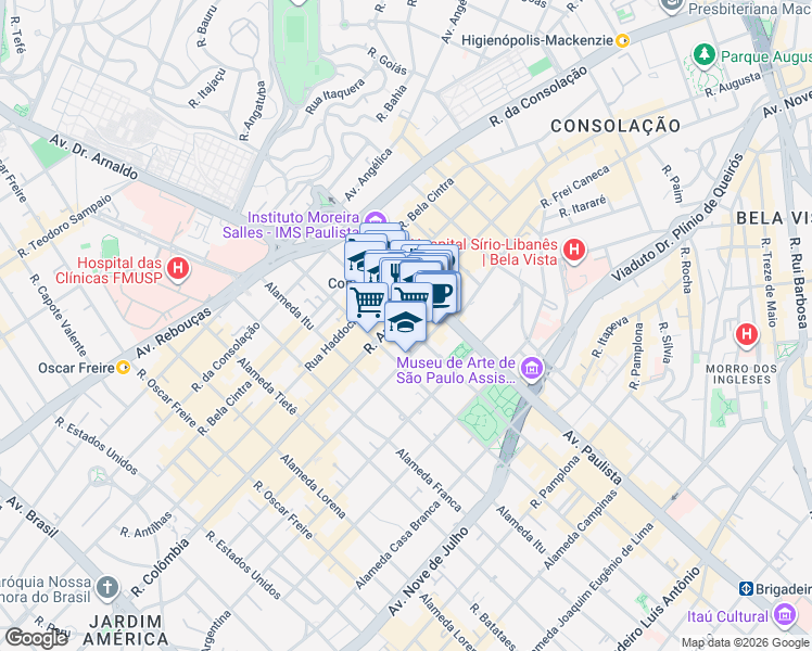 map of restaurants, bars, coffee shops, grocery stores, and more near in São Paulo