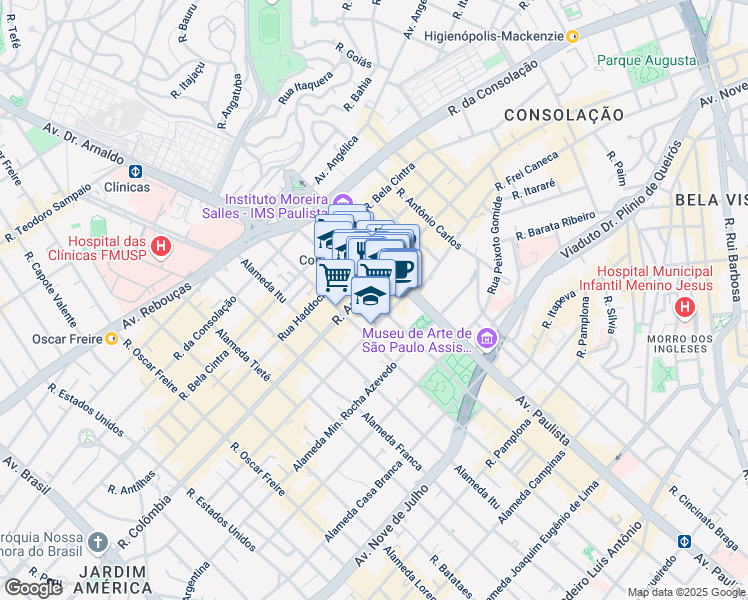 map of restaurants, bars, coffee shops, grocery stores, and more near 2159 Alameda Santos in São Paulo