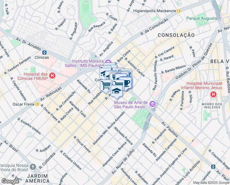 map of restaurants, bars, coffee shops, grocery stores, and more near 2159 Alameda Santos in São Paulo