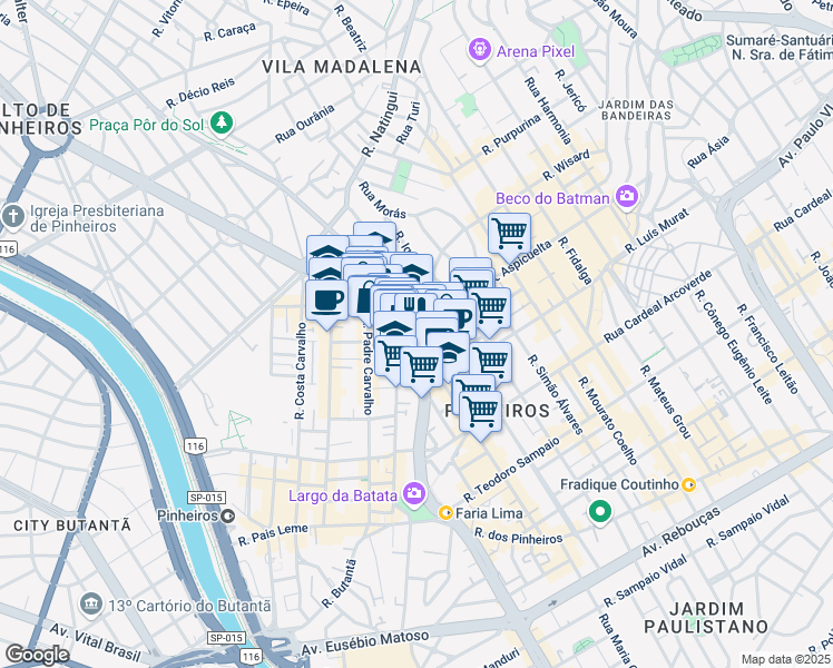 map of restaurants, bars, coffee shops, grocery stores, and more near 32 Rua Coropé in São Paulo
