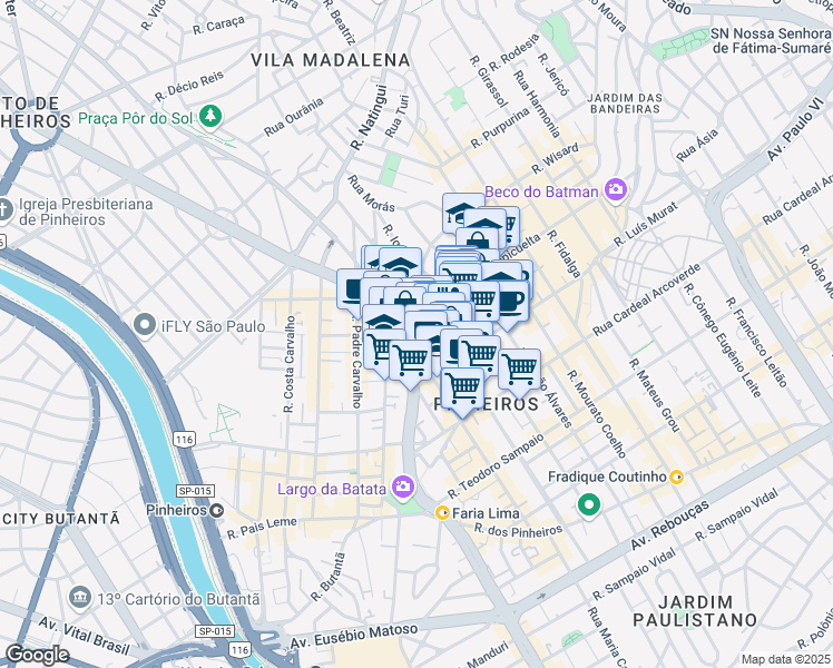 map of restaurants, bars, coffee shops, grocery stores, and more near 32 Rua Coropé in São Paulo