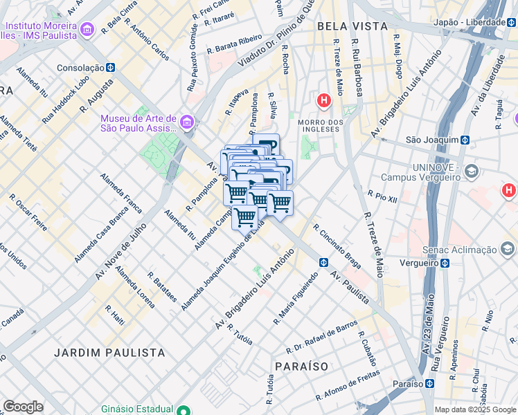map of restaurants, bars, coffee shops, grocery stores, and more near 901 Avenida Paulista in São Paulo