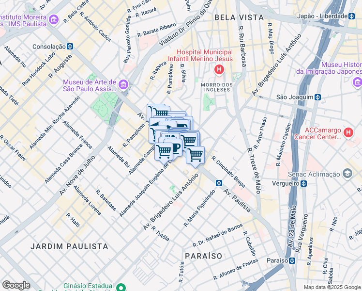 map of restaurants, bars, coffee shops, grocery stores, and more near 854 Avenida Paulista in São Paulo