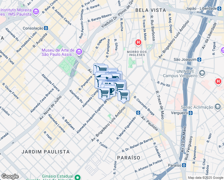 map of restaurants, bars, coffee shops, grocery stores, and more near 867 Avenida Paulista in São Paulo