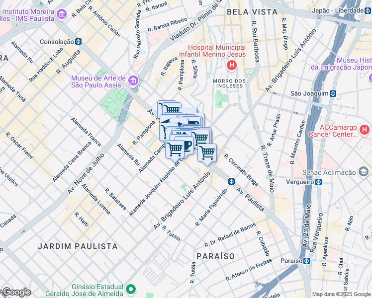 map of restaurants, bars, coffee shops, grocery stores, and more near 867 Avenida Paulista in São Paulo