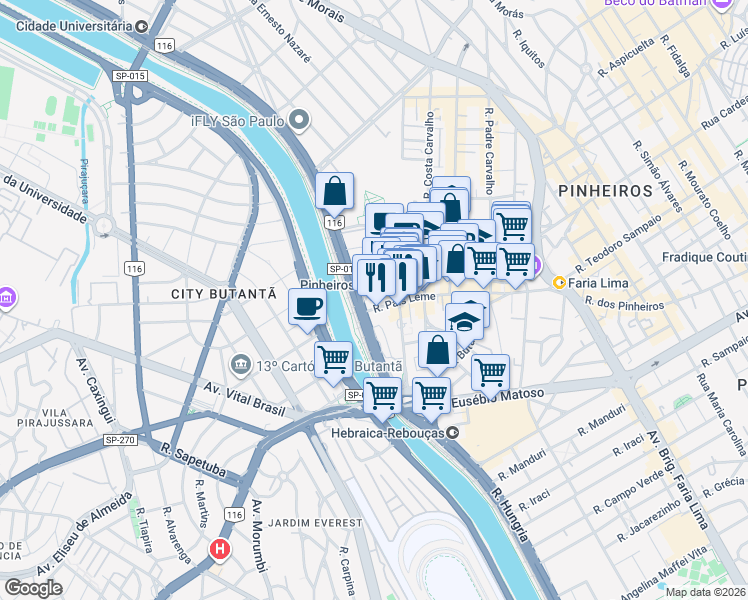 map of restaurants, bars, coffee shops, grocery stores, and more near 524 Rua Pais Leme in São Paulo