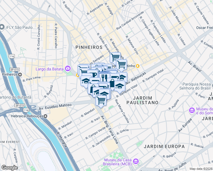 map of restaurants, bars, coffee shops, grocery stores, and more near 22 Rua Henrique Monteiro in São Paulo