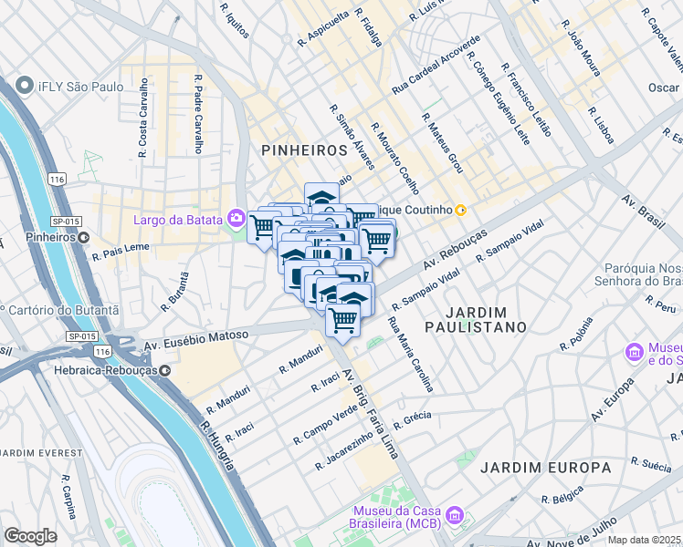 map of restaurants, bars, coffee shops, grocery stores, and more near 64 Rua Doutor Fernandes Coelho in São Paulo