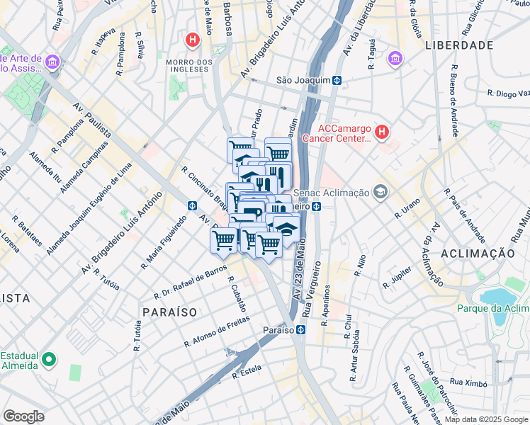 map of restaurants, bars, coffee shops, grocery stores, and more near 331 Rua João Julião in São Paulo