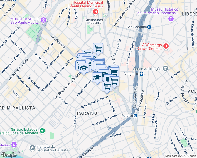 map of restaurants, bars, coffee shops, grocery stores, and more near 283 Avenida Paulista in São Paulo