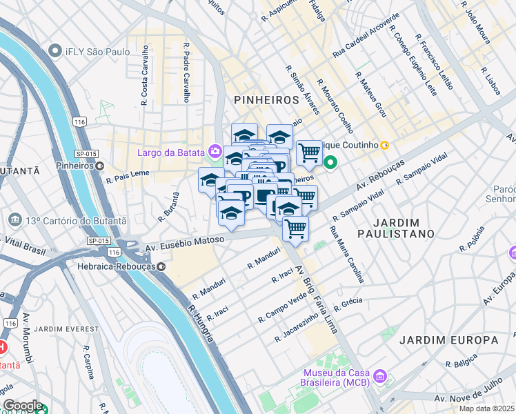 map of restaurants, bars, coffee shops, grocery stores, and more near 1336 Avenida Brigadeiro Faria Lima in São Paulo