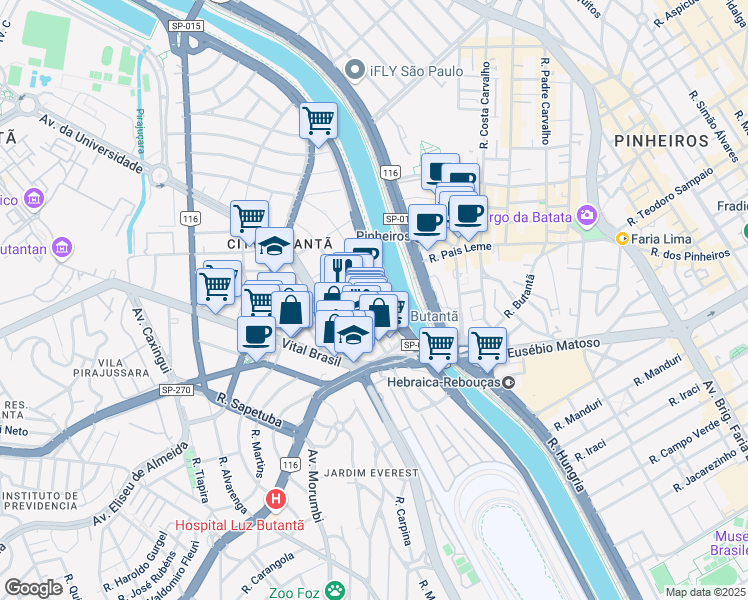 map of restaurants, bars, coffee shops, grocery stores, and more near 207 Rua Gerivatiba in São Paulo