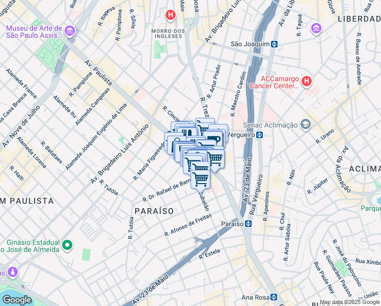 map of restaurants, bars, coffee shops, grocery stores, and more near 119 Avenida Paulista in São Paulo