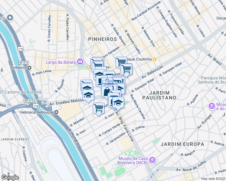 map of restaurants, bars, coffee shops, grocery stores, and more near 1485 Avenida Brigadeiro Faria Lima in São Paulo