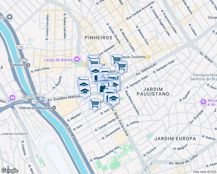 map of restaurants, bars, coffee shops, grocery stores, and more near 1485 Avenida Brigadeiro Faria Lima in São Paulo