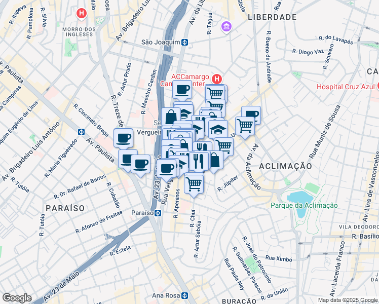 map of restaurants, bars, coffee shops, grocery stores, and more near 1167 Rua Píres da Mota in São Paulo