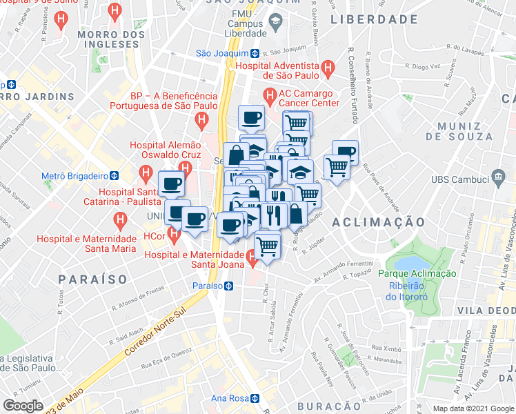 map of restaurants, bars, coffee shops, grocery stores, and more near 1167 Rua Píres da Mota in São Paulo