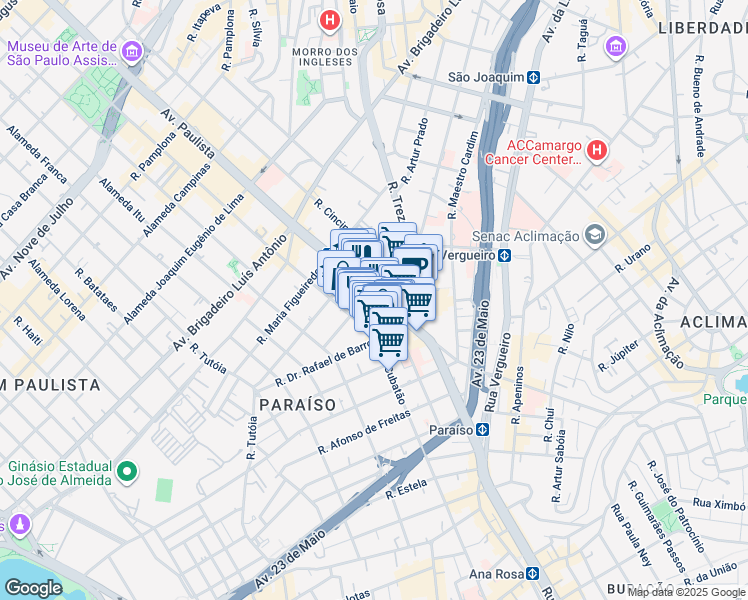 map of restaurants, bars, coffee shops, grocery stores, and more near 119 Avenida Paulista in São Paulo