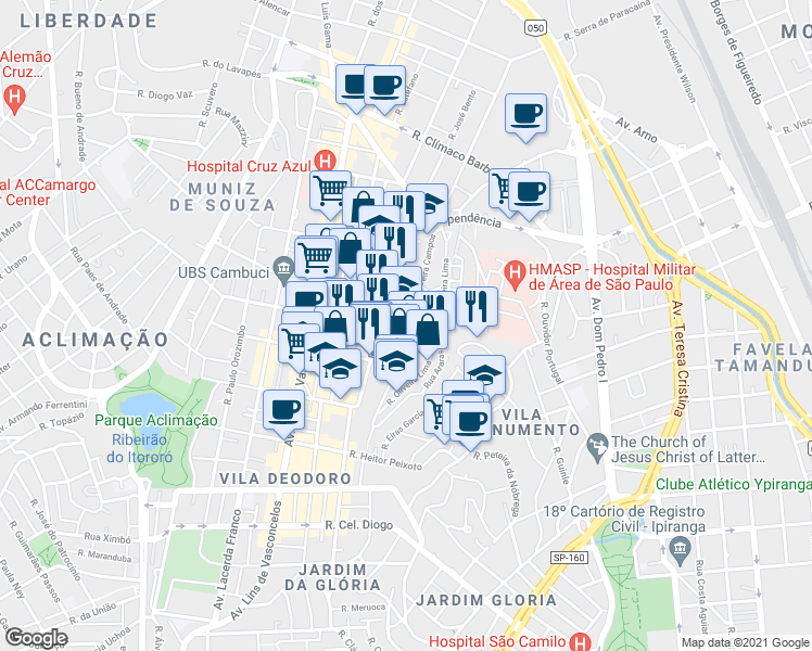 map of restaurants, bars, coffee shops, grocery stores, and more near 661 Rua Backer in São Paulo