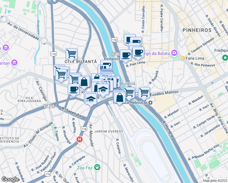 map of restaurants, bars, coffee shops, grocery stores, and more near 120 Rua Lemos Monteiro in São Paulo
